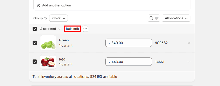 Select all variants and click the Bulk Edit option