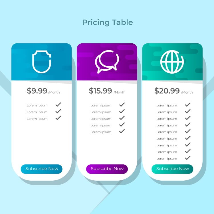 What is a pricing table