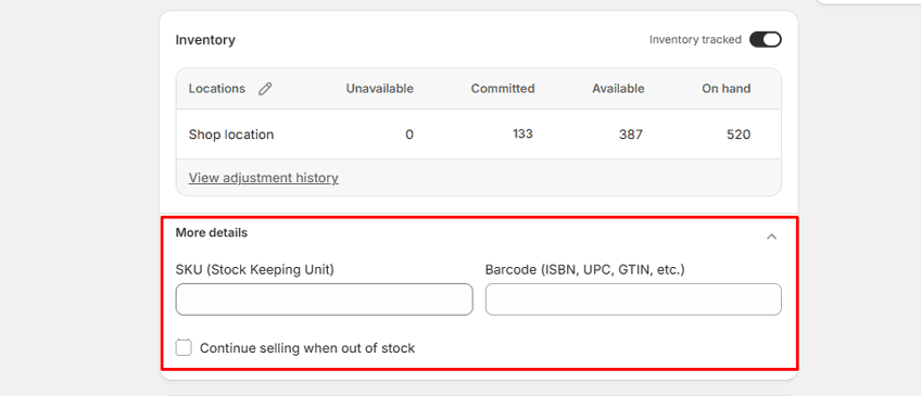 Type in your custom alphanumeric SKU code