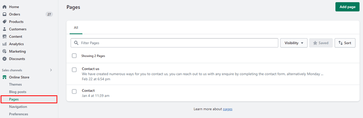 Go to Online Store and select Pages