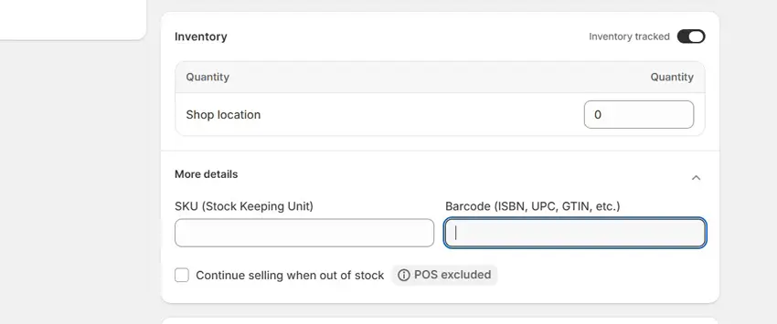 Find Barcode field and enter Barcode