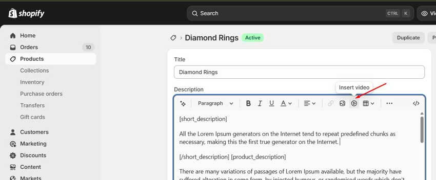 Click your editor’s Insert video / Embed icon