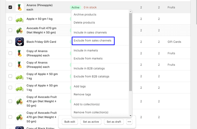  Select "Exclude from sales channels"