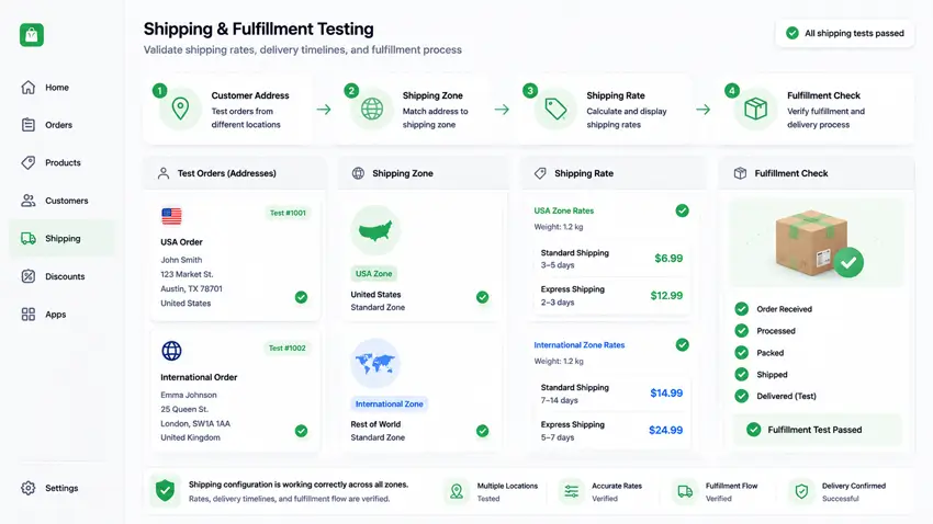 Shopify shipping and fulfillment testing workflow