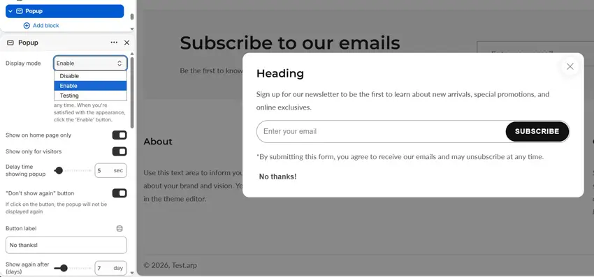 Configure Popup
