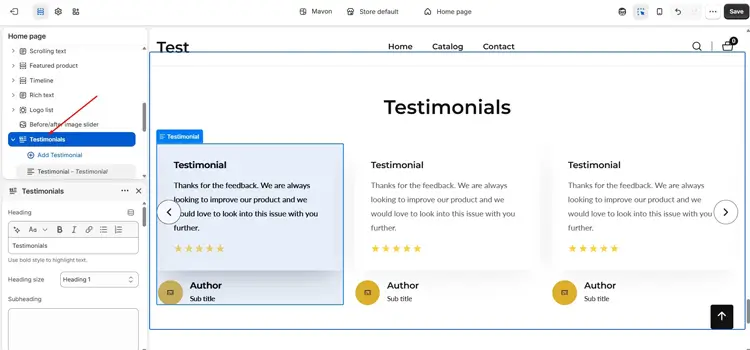 Add testimonial using Mavon theme
