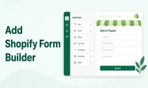 ShopiBuffet thumbnail about adding a Shopify form builder app with green storefront UI.