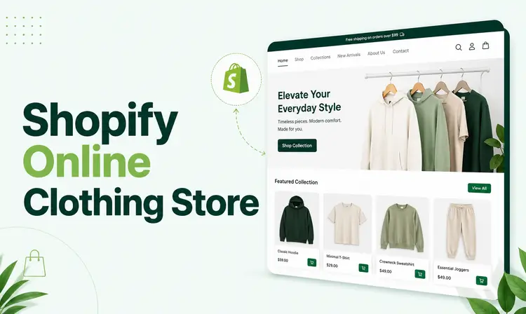 starting a Shopify clothing store with green storefront setup UI