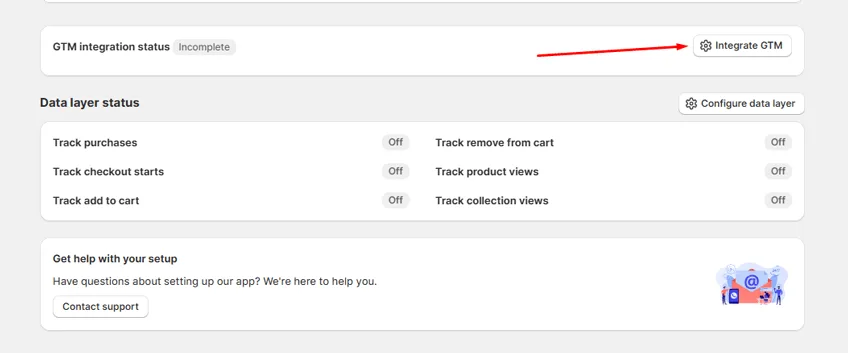 Click on the Integrate GTM Button