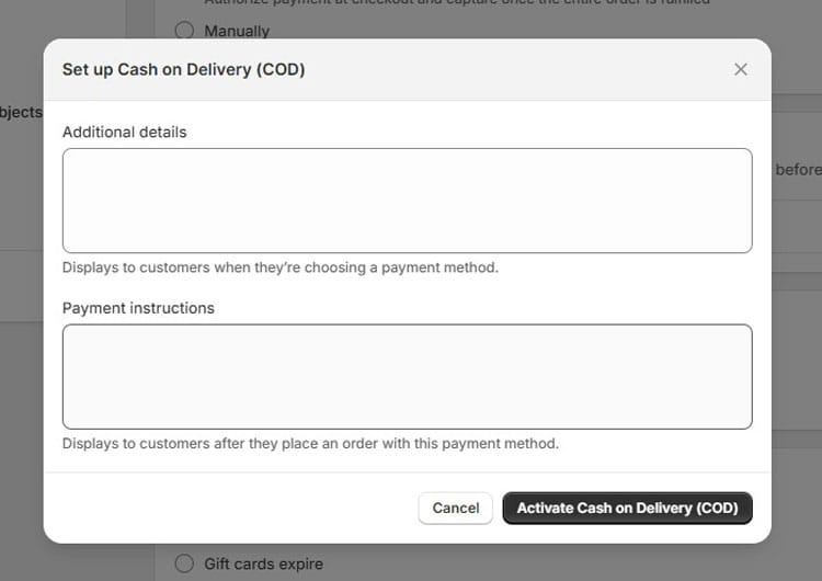 Active the Cash On Delivery Method